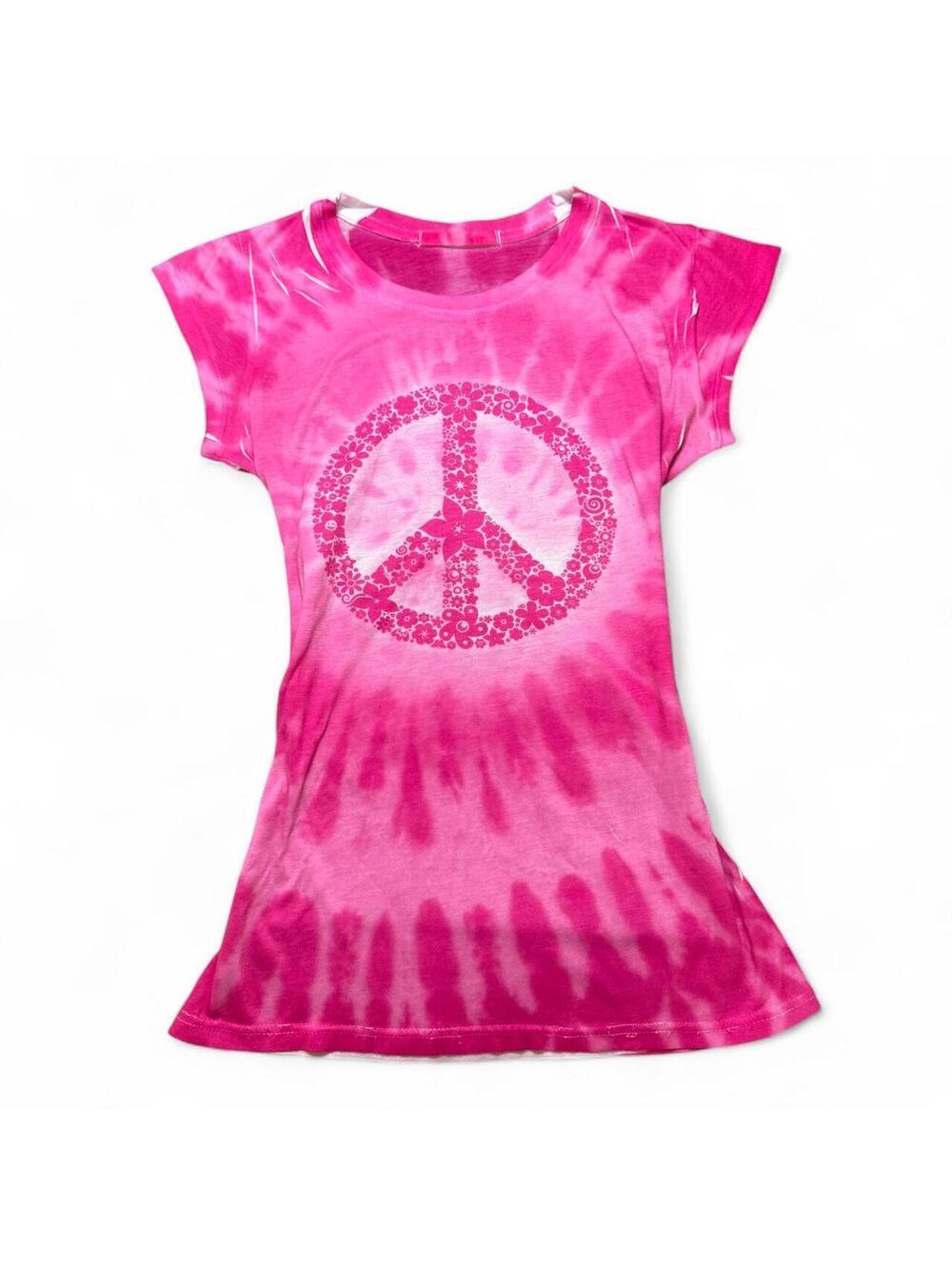 Nina Y2K Pink Tie Dye Peace Sign Baby Tee